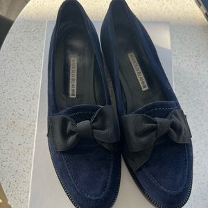 Manolo Blahnik navy suede loafers